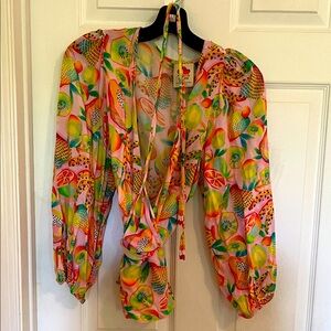 FARM Rio Multicolor Fruit Print Wrap Blouse - Size M